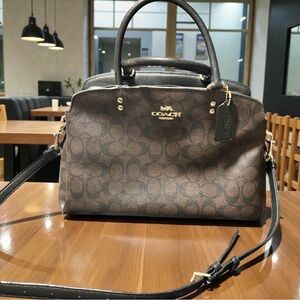 Coach❤️Lillie Carryall Signature Brown and Black Satchel Crossbody